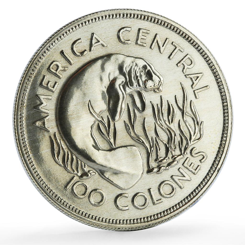 Costa Rica 100 colones Conservation Wildlife Manatee Fauna silver coin 1974