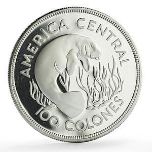 Costa Rica 100 colones Conservation Manatee Fauna proof silver coin 1974
