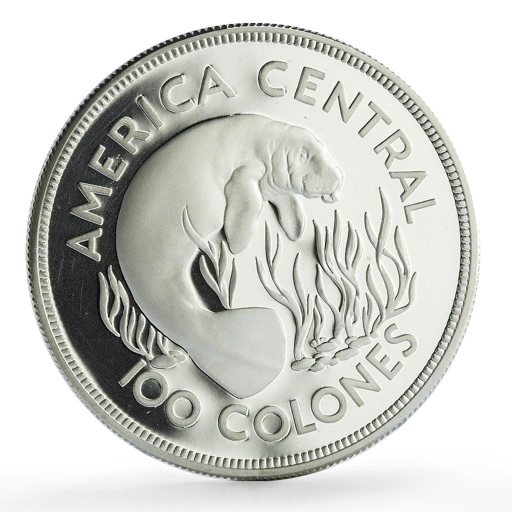 Costa Rica 100 colones Conservation Manatee Fauna proof silver coin 1974