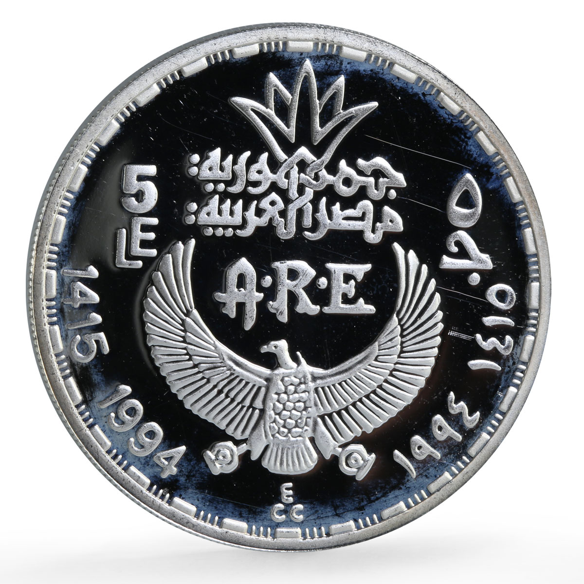 Egypt 5 pounds Ancient Treasures Goddess Neith Statue proof silver coin 1994