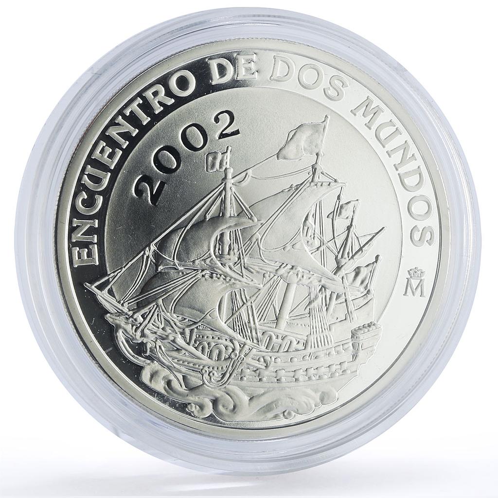 Spain 10 euro Two Worlds Encounter Galleon Ship Clipper silver coin 2002