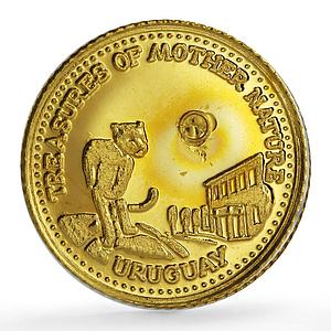 Fiji 10 dollars Treasures Uruguay Jaguar Fauna w/o Pearl proof gold coin 2012