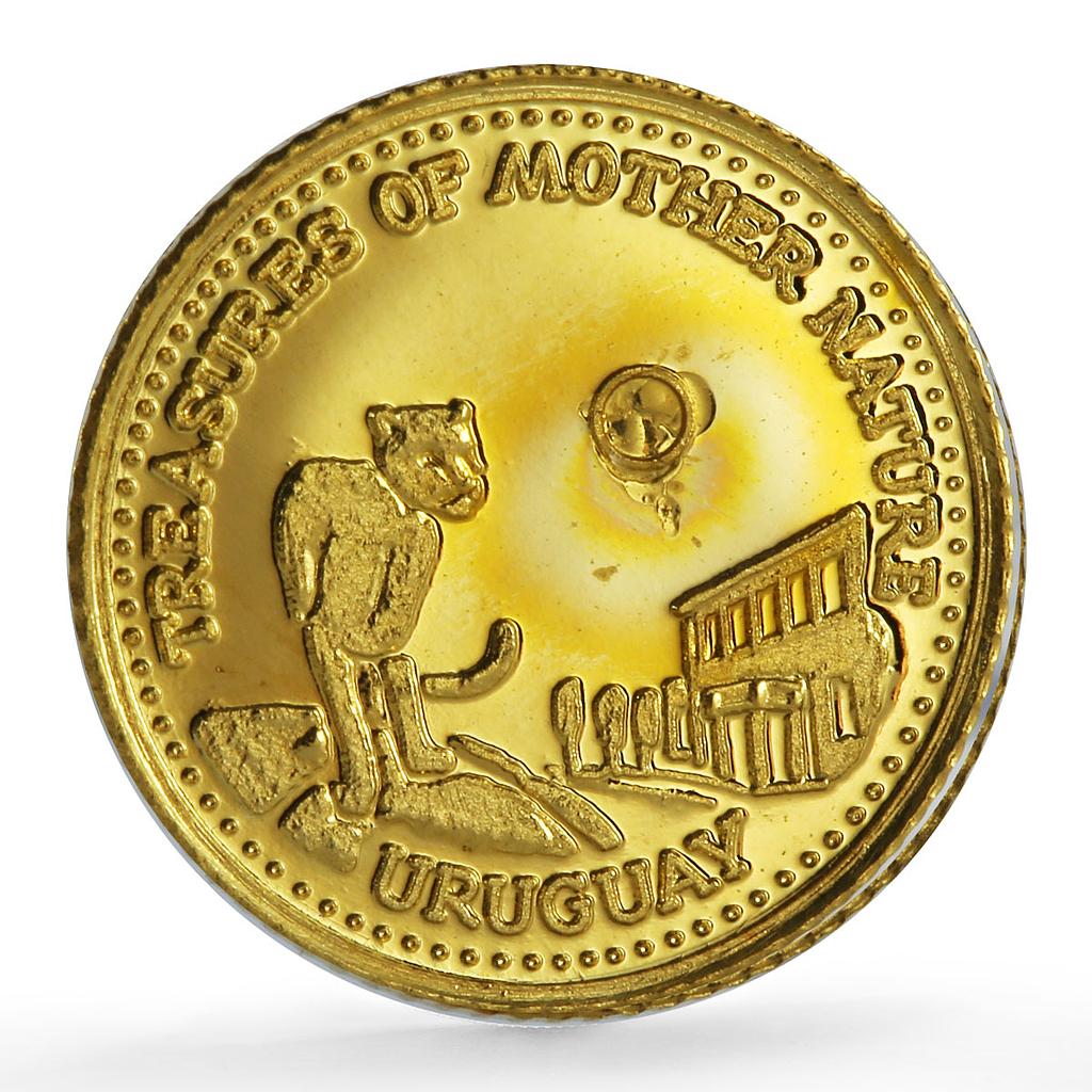 Fiji 10 dollars Treasures Uruguay Jaguar Fauna w/o Pearl proof gold coin 2012