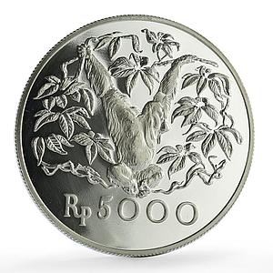 Indonesia 5000 rupiah Conservation Orangutan Monkey Fauna proof silver coin 1974