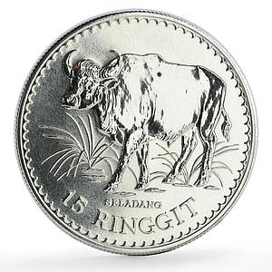 Malaysia 15 ringgit Conservation Wildlife Gaur Bull Fauna silver coin 1976
