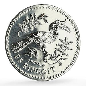 Malaysia 25 ringgit Conservation Wildlife Hornbill Bird Fauna silver coin 1976