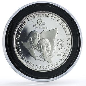Nicaragua 250 cordobas Barcelona Olympics Royal Visit proof silver coin 1992