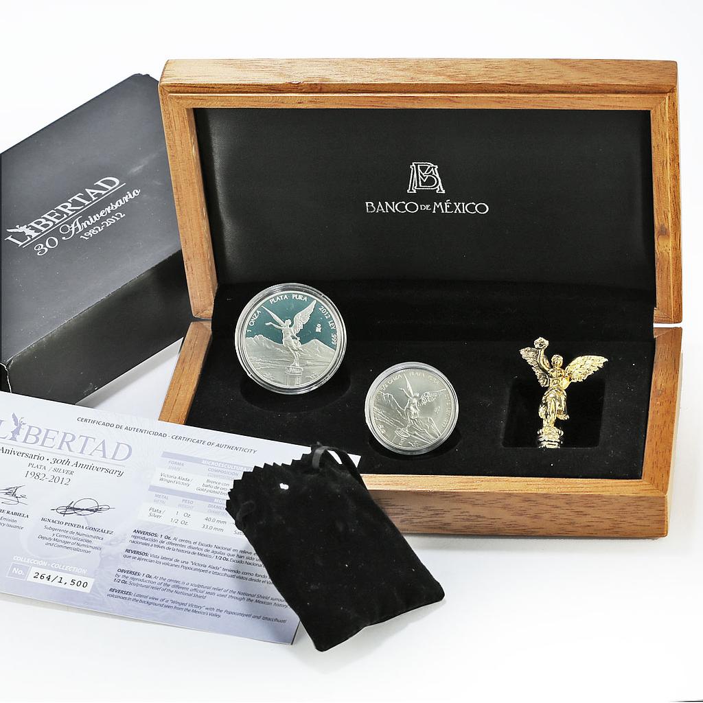 Mexico 1 1/2 onza Set Libertad Angel of Independence PROOF BU silver coins 2012