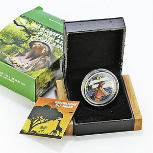 Niger 1000 francs Conservation Wildlife Hippo Fauna w/ Crystal silver coin 2012