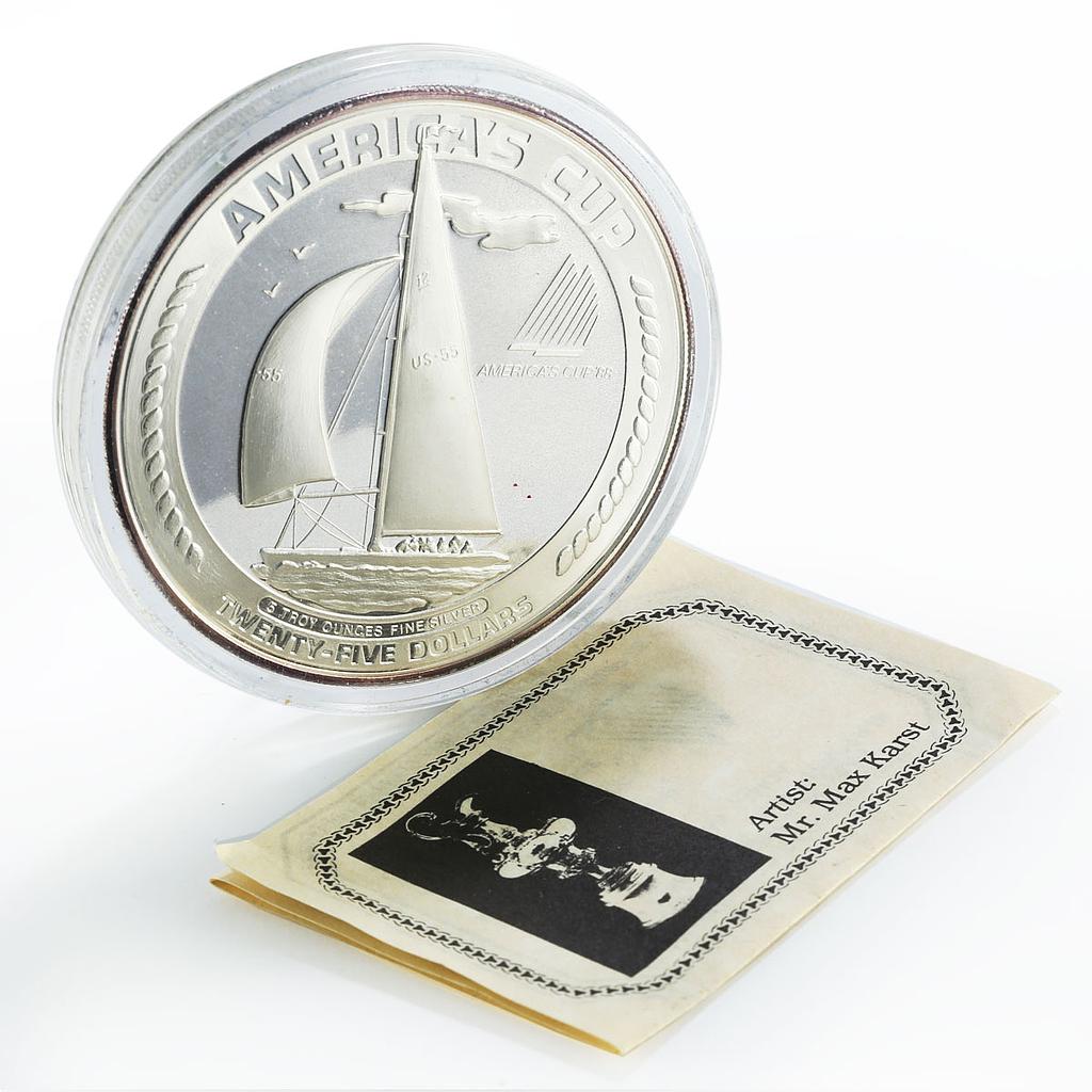 American Samoa 25 dollars America Cup Yachting Ship 5 oz proof silver coin 1988