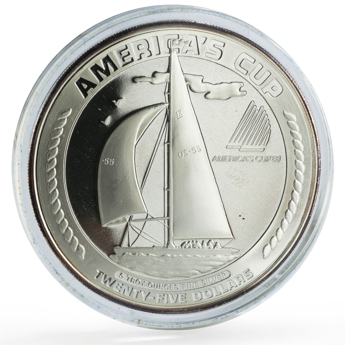 American Samoa 25 dollars America Cup Yachting Ship 5 oz proof silver coin 1988