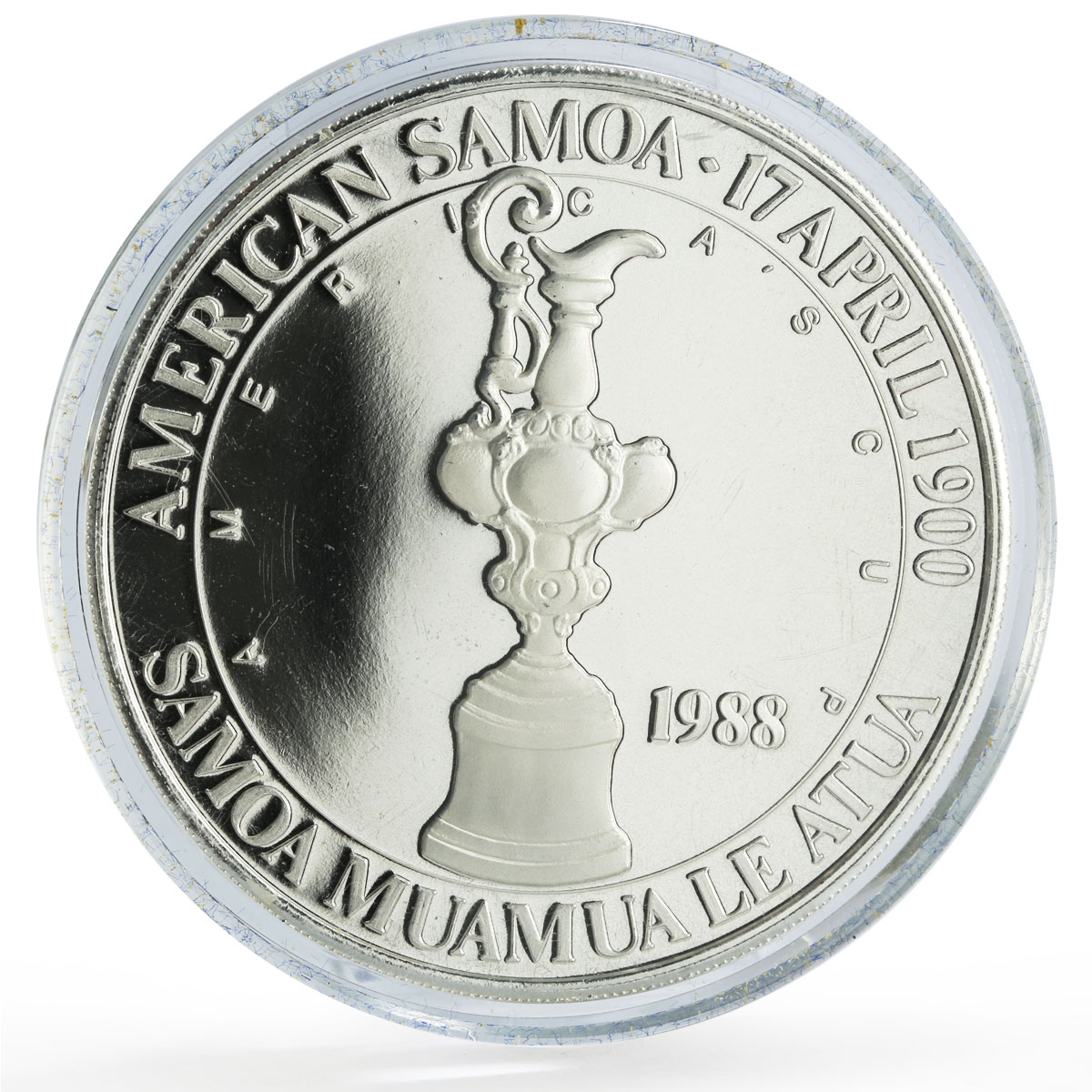 American Samoa 25 dollars America Cup Yachting Ship 5 oz proof silver coin 1988