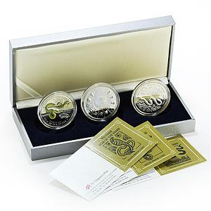 Vietnam 10000 dong x 3 Set Lunar Calendar Snake Year proof silver coins 2001