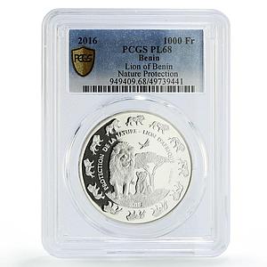 Benin 1000 francs Nature Protection Lion Fauna PL68 PCGS silver coin 2016