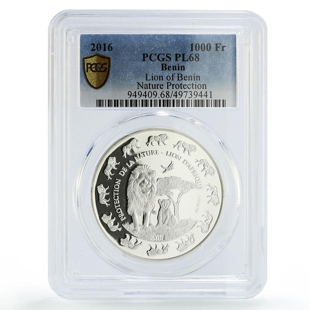 Benin 1000 francs Nature Protection Lion Fauna PL68 PCGS silver coin 2016