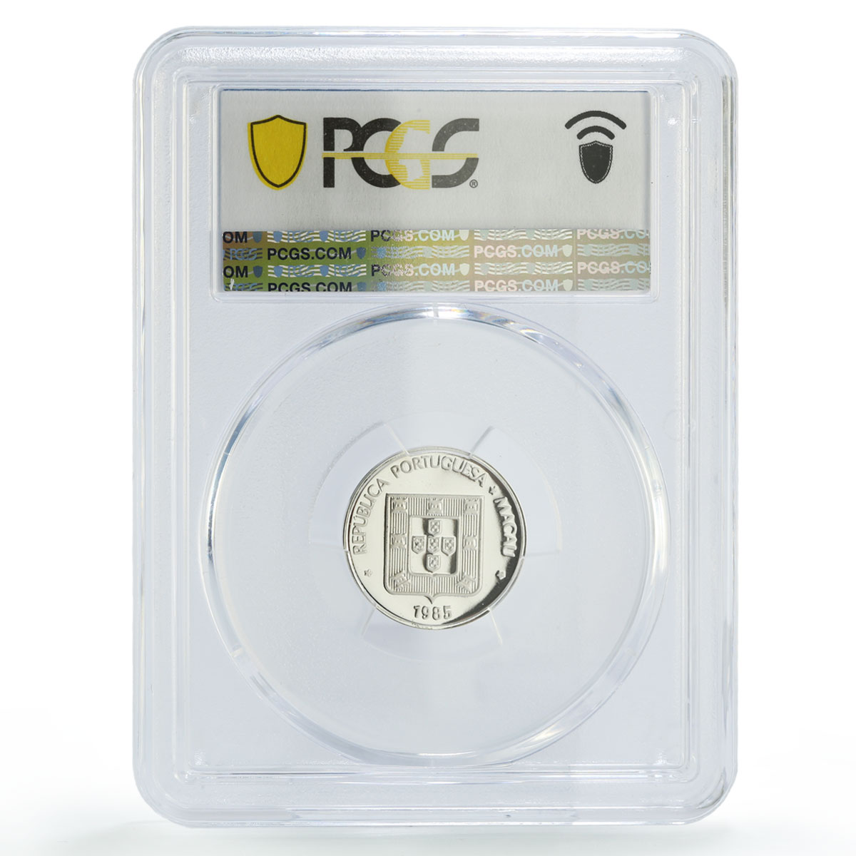 China Macau 10 avos 1 ho Portugal Coinage RESTRIKE PR68 PCGS silver coin 1985