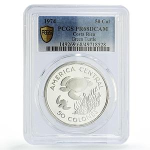 Costa Rica 50 colones Conservation Turtle Fauna PR68 PCGS silver coin 1974