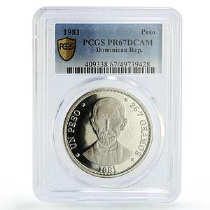 Dominican Republic 1 peso Juan Pablo Duarte Politics PR67 PCGS CuNi coin 1981
