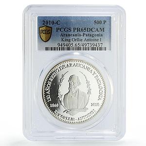 France Araucania Patagonia 500 pesos Orllie Antoine I PR65 PCGS silver coin 2010