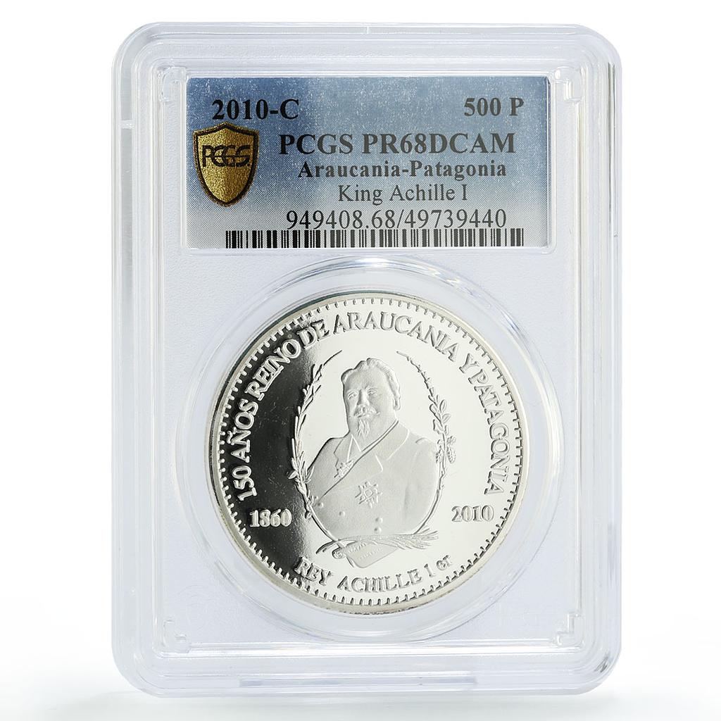 France Araucania Patagonia 500 pesos King Achille I PR68 PCGS silver coin 2010