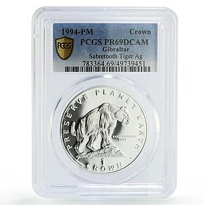 Gibraltar 1 crown Preserve Planet Sabretooth Tiger PR69 PCGS silver coin 1994