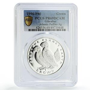 Gibraltar 1 crown Preserve Planet Earth Puffins Birds PR69 PCGS silver con 1996