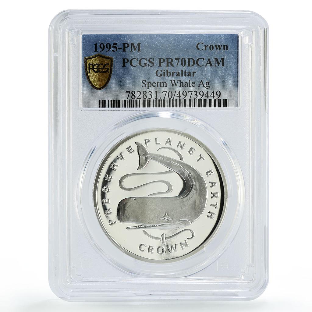 Gibraltar 1 crown Preserve Planet Earth Sperm Whale PR70 PCGS silver coin 1995