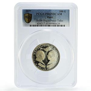 Haiti 100 gourdes Sadat Begin Peace Talks Politics PR65 PCGS silver coin 1977