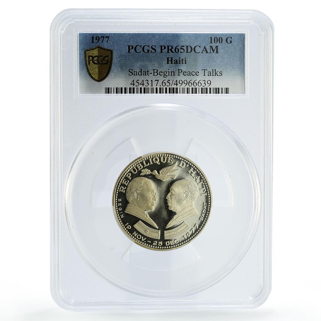 Haiti 100 gourdes Sadat Begin Peace Talks Politics PR65 PCGS silver coin 1977