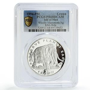 Isle of Man 1 crown Preserve Planet Earth Mammoth PR68 PCGS silver coin 1994