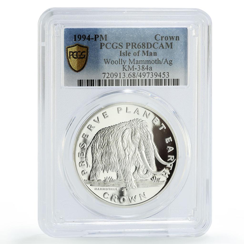 Isle of Man 1 crown Preserve Planet Earth Mammoth PR68 PCGS silver coin 1994