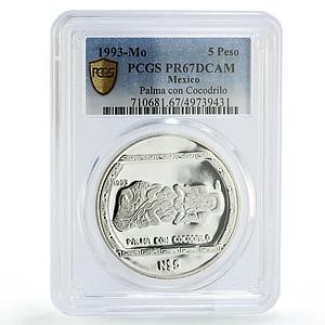 Mexico 5 pesos Precolombina Palma Con Cocodrilo PR67 PCGS silver coin 1993