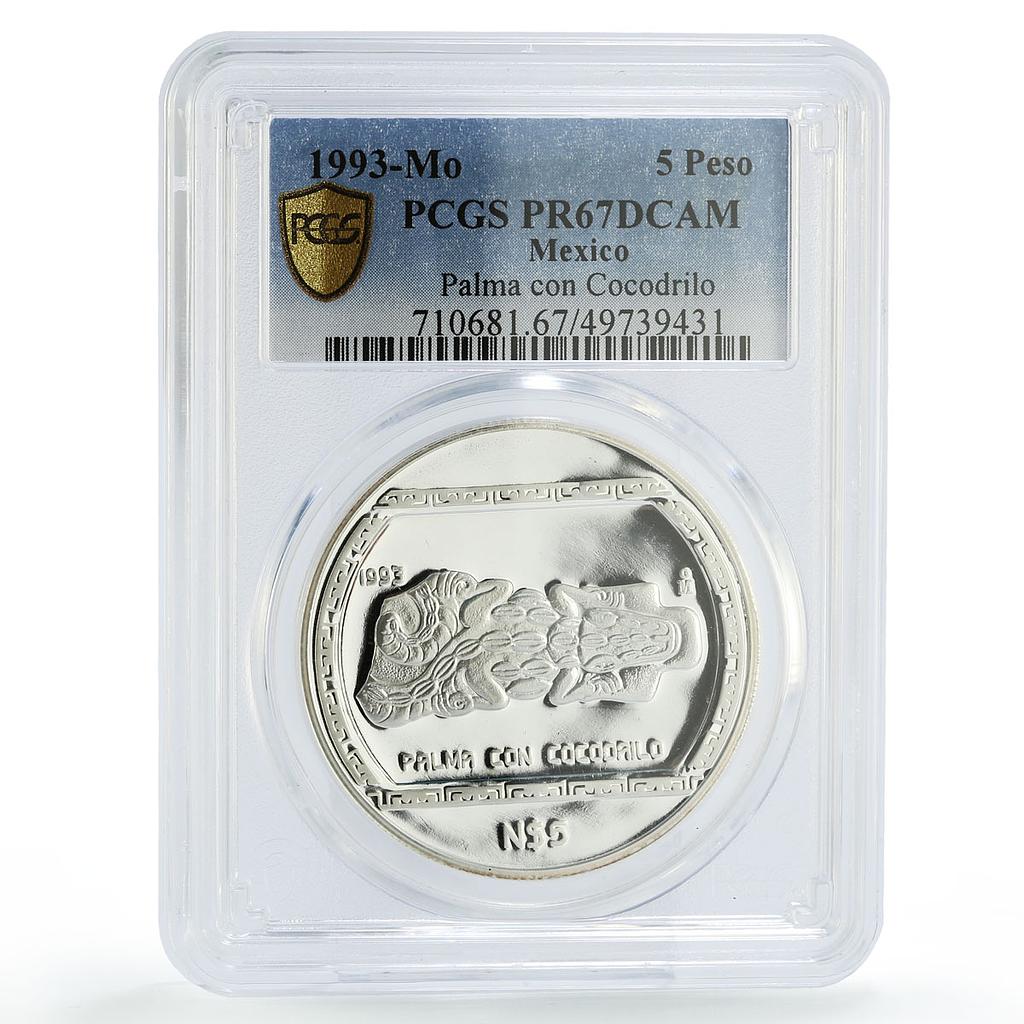 Mexico 5 pesos Precolombina Palma Con Cocodrilo PR67 PCGS silver coin 1993