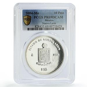 Mexico 10 pesos Federation Anniversary Nuevo Leon PR69 PCGS silver coin 2004