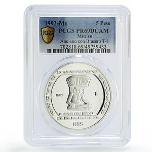 Mexico 5 pesos Precolombina Anciano Brasero Type 1 PR69 PCGS silver coin 1993