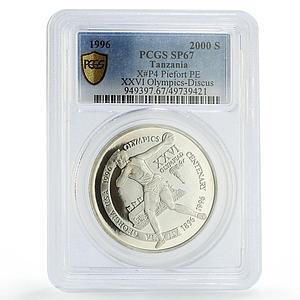 Tanzania 2000 shillings Olympics Discus Throw Piefort SP67 PCGS silver coin 1996