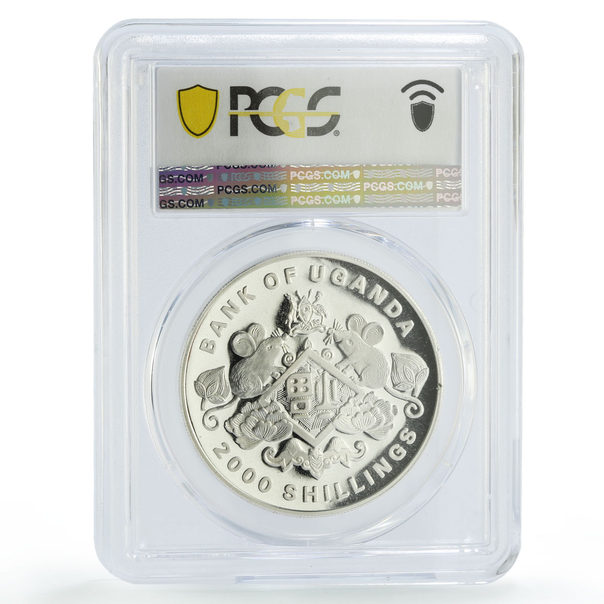 Uganda 2000 shillings Lunar Calendar Rat Mouse Year PR67 PCGS silver coin 1996