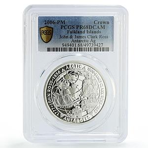 Falkland Islands 1 crown James Clark Ross Antarctic Ship PR68 PCGS Ag coin 2006