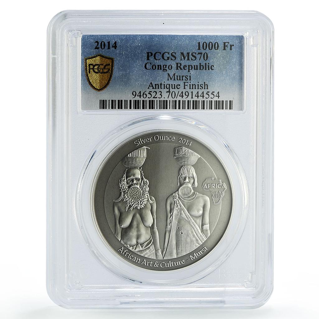 Congo 1000 francs African Art Culture Mursi People MS70 PCGS silver coin 2014
