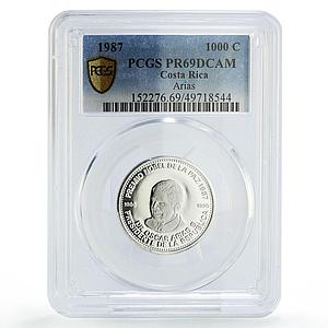 Costa Rica 1000 colones President Arias Nobel Prize PR69 PCGS silver coin 1987