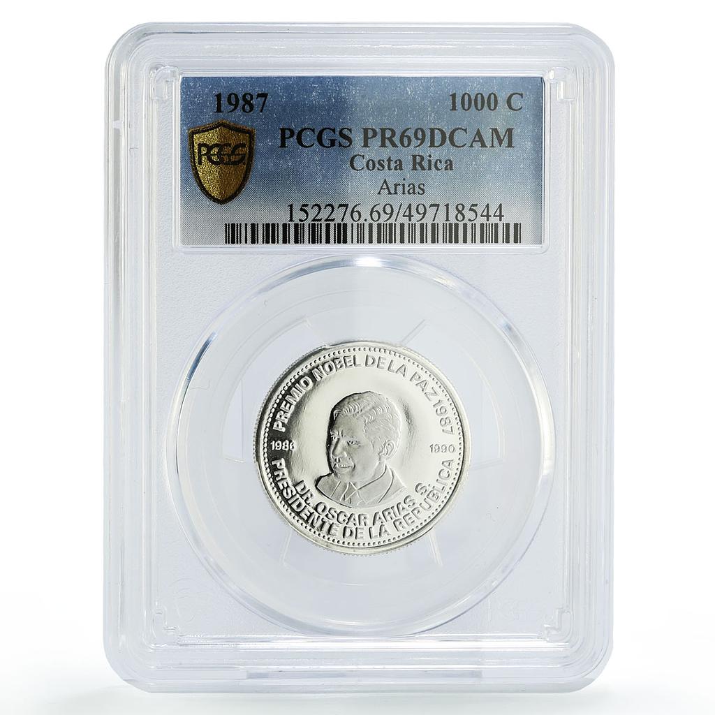 Costa Rica 1000 colones President Arias Nobel Prize PR69 PCGS silver coin 1987