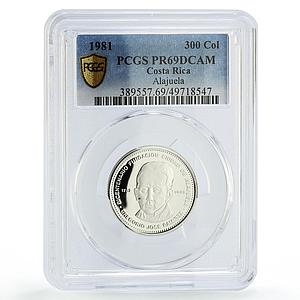 Costa Rica 300 colones Alajuela Founding Jose Ramirez PR69 PCGS silver coin 1981