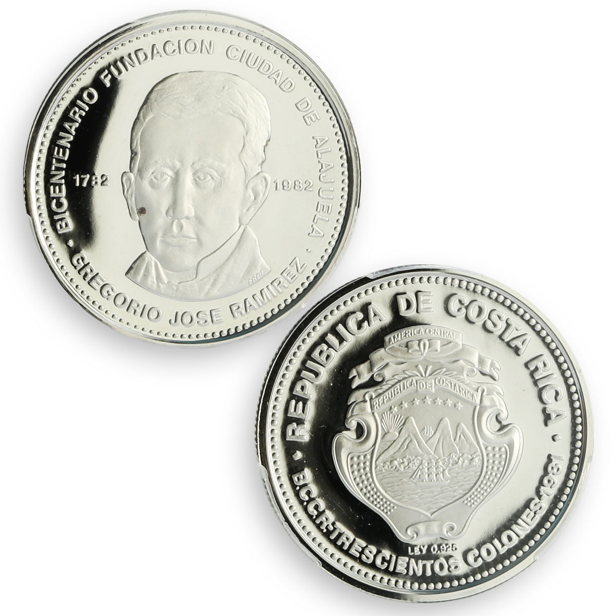 Costa Rica 300 colones Alajuela Founding Jose Ramirez PR69 PCGS silver coin 1981