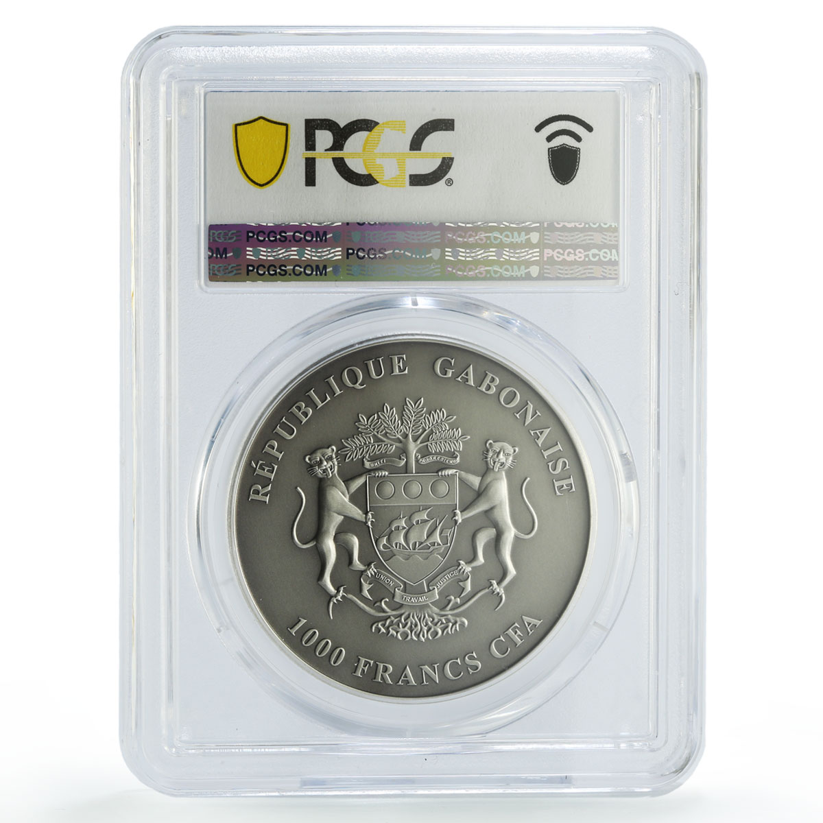Gabon 1000 francs African Ounce Wildlife Ostrich Bird SP70 PCGS silver coin 2014