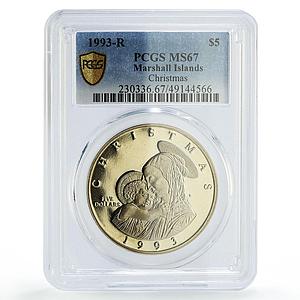 Marshall Islands 5 dollars Christmas Madonna Baby Jesus MS67 PCGS CuNi coin 1993