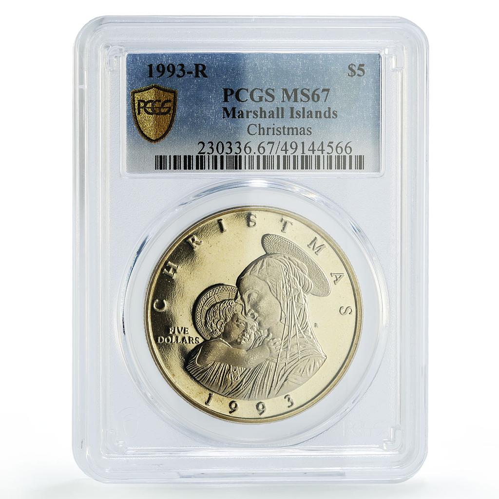 Marshall Islands 5 dollars Christmas Madonna Baby Jesus MS67 PCGS CuNi coin 1993