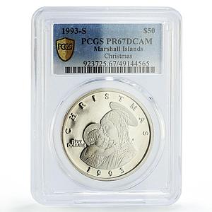 Marshall Is. 50 dollars Christmas Madonna Baby Jesus PR67 PCGS silver coin 1993