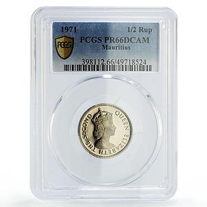 Mauritius 1/2 rupee Republic Coinage Queen Elizabeth PR66 PCGS CuNi coin 1971