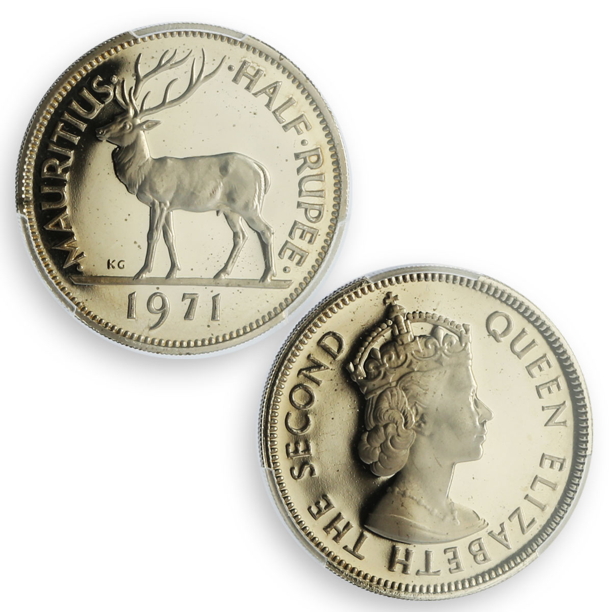 Mauritius 1/2 rupee Republic Coinage Queen Elizabeth PR66 PCGS CuNi coin 1971