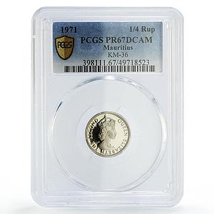 Mauritius 1/4 rupee Republic Coinage Queen Elizabeth PR67 PCGS CuNi coin 1971